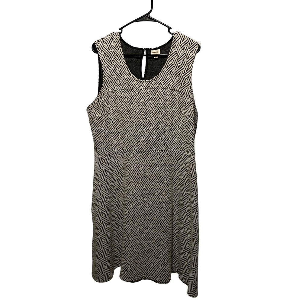 Merona Womens XL Black White Geometric Basketweave Sleeveless A-Line Dress